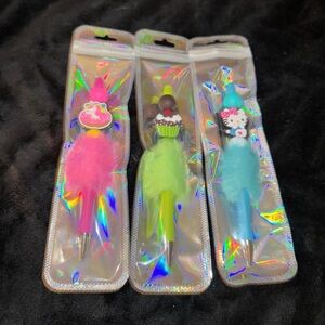 Set of Three Furry Pens with Cute Toppers